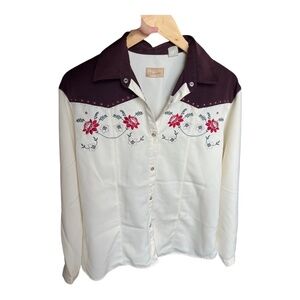 Vintage Wrangler Rodeo Top Embroidered Western Yoke Roses Pearl Snaps